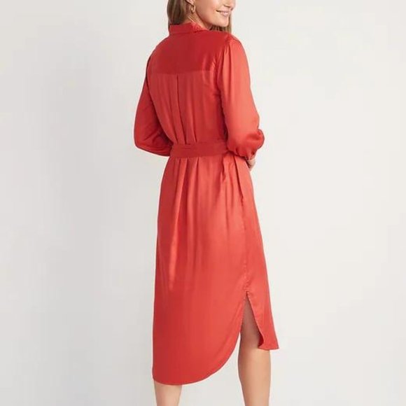 Old Navy Tie-Belt Midi Shirt Dress for Women New - Picture 2 of 2
